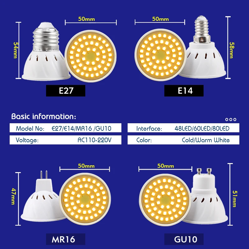 Светодиодный прожектор gu10 mr16 e27 e14 - Фотография_2