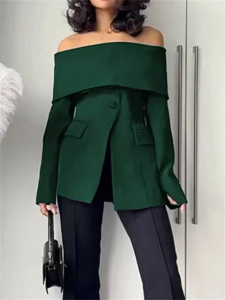 Новый офисный женский пиджак с открытыми плечами - Фотография_5