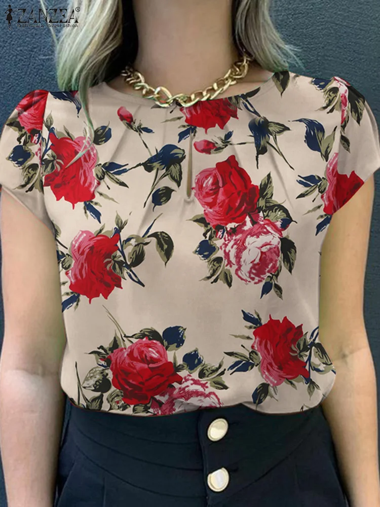 Zanzea, летняя богемная блузка с коротким рукавом и цветочным принтом
