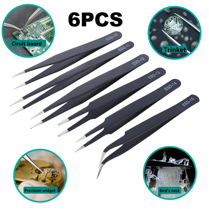 6pcs esd anti-static stainless