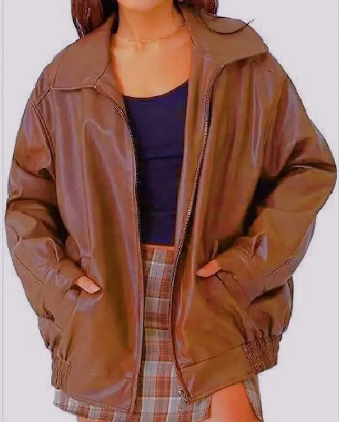 Женская осенне-зимняя куртка из искусственной кожи - Фотография_6