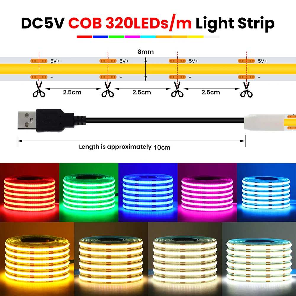 5 в usb 3 мм 5 мм pcb cob светодиодная - Фотография_3