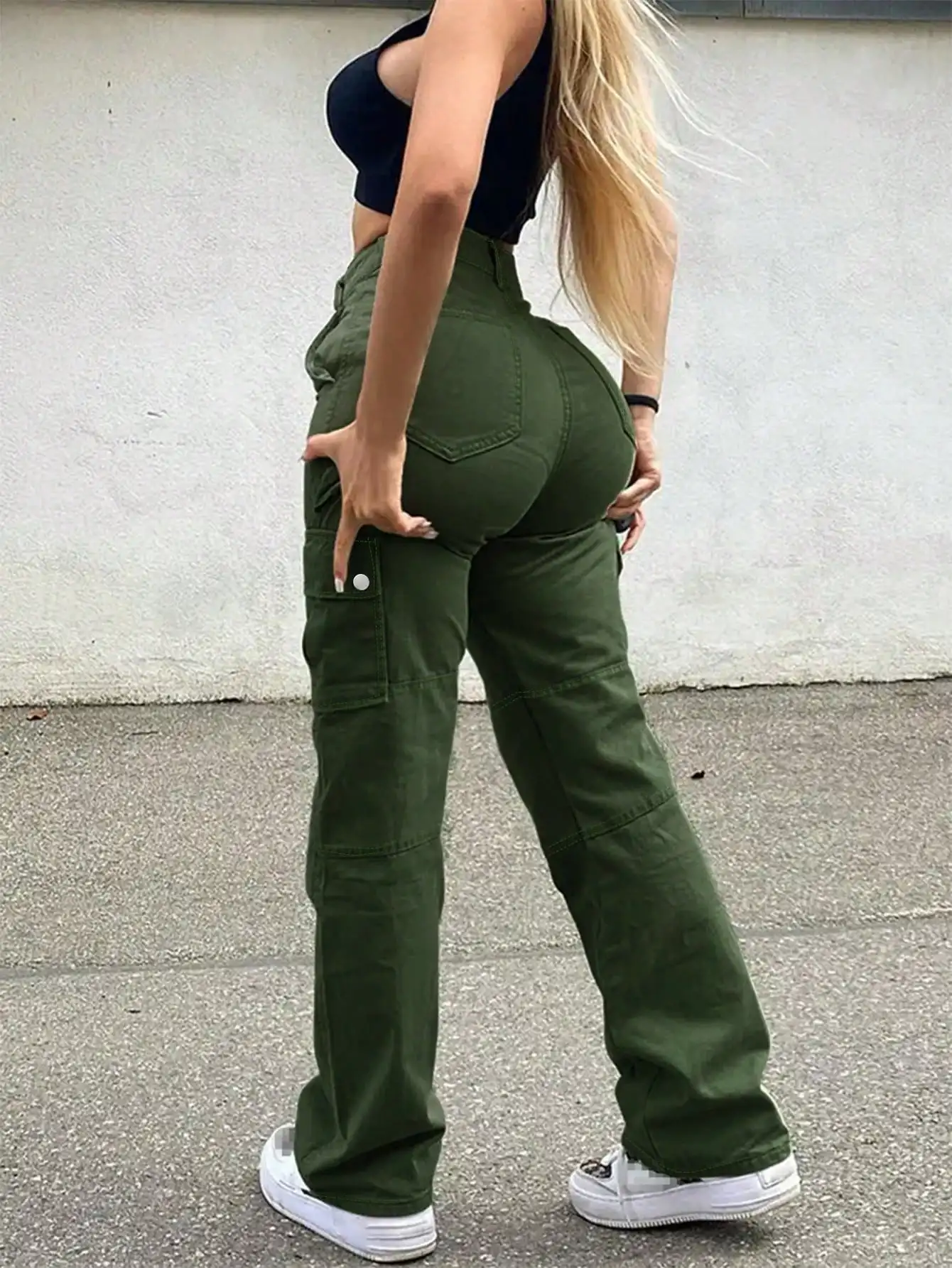 Wgxwgx женские свободные брюки-карго с высокой талией - Фотография_5