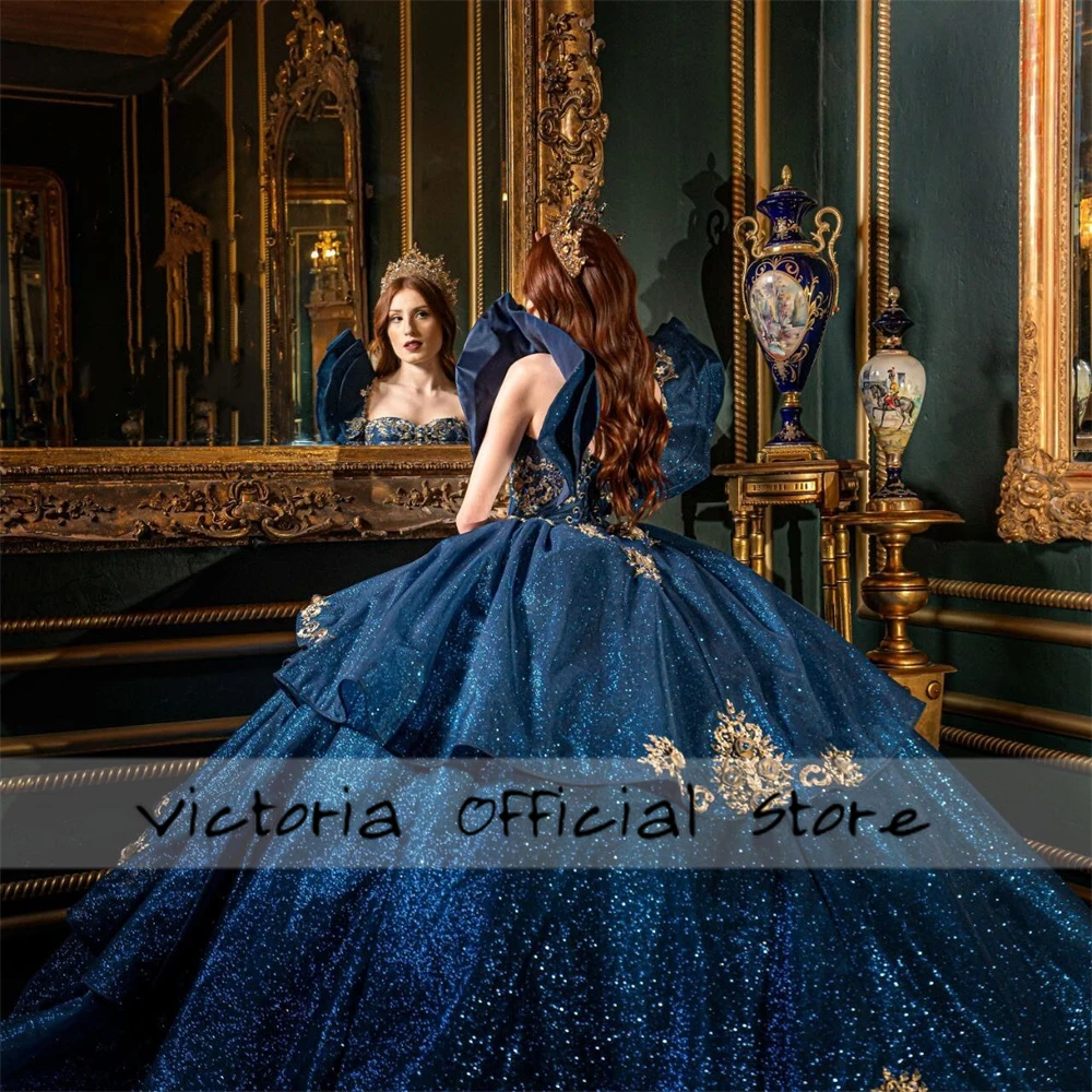 Удивительное темно-синее платье принцессы quinceanera - Фотография_3