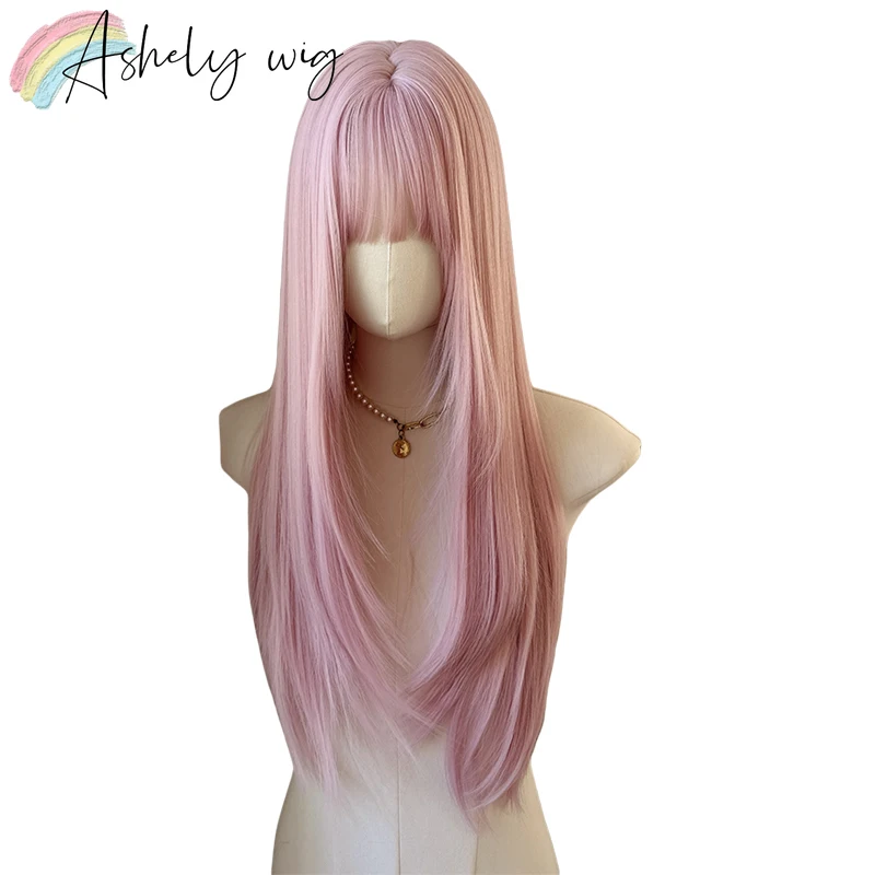 Попельно-розовый парик с челкой - Фотография_4