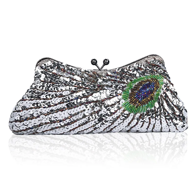 Модные тонкие вечерние сумки с пайетками в виде павлина для женщин - Фотография_3