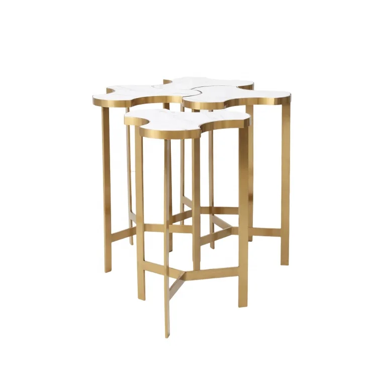 Современный роскошный мраморный столик золотого цвета из нержавеющей стали - Фотография_3