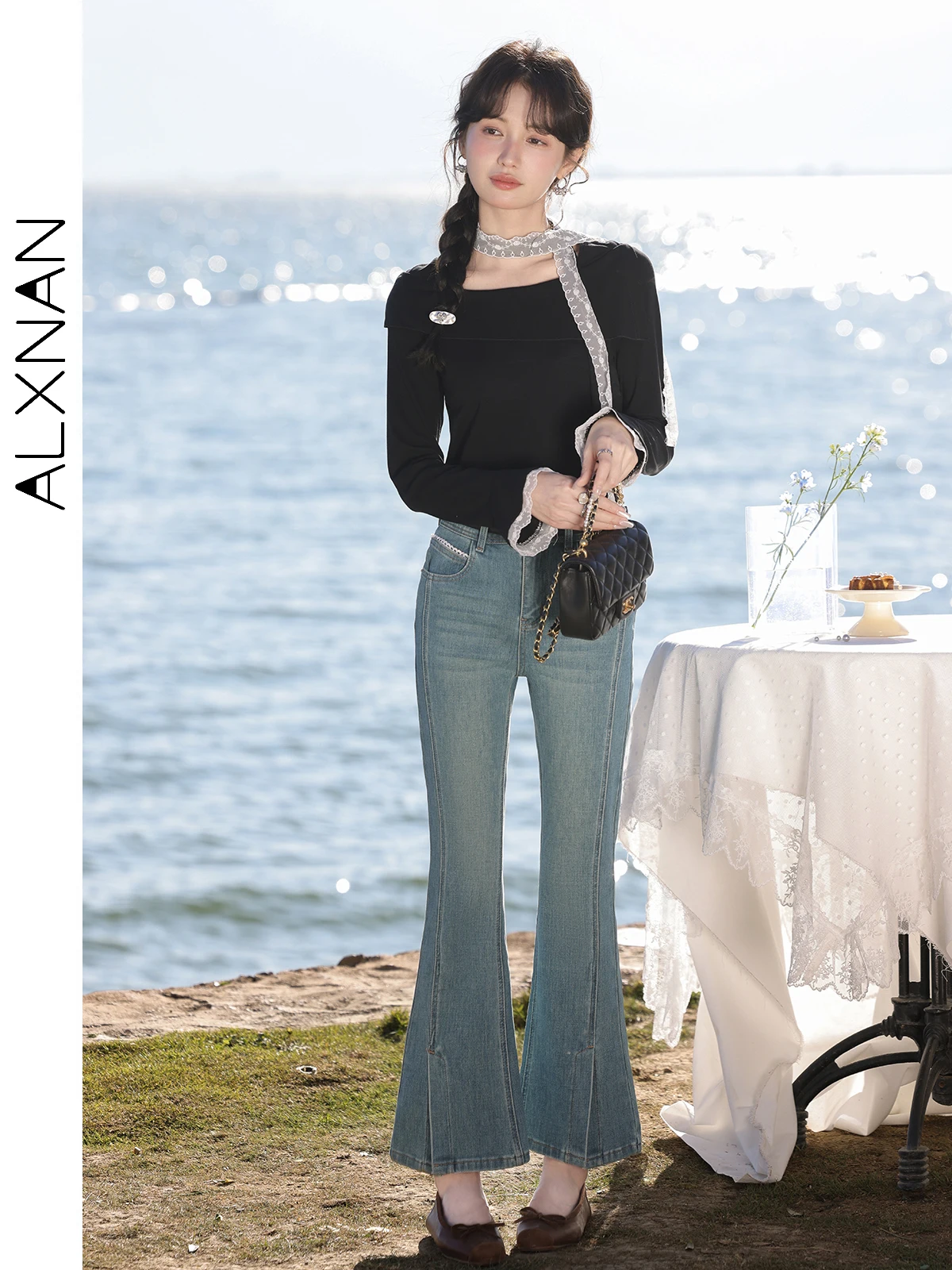 Alxnan женские джинсы-дудочки синие - Фотография_4