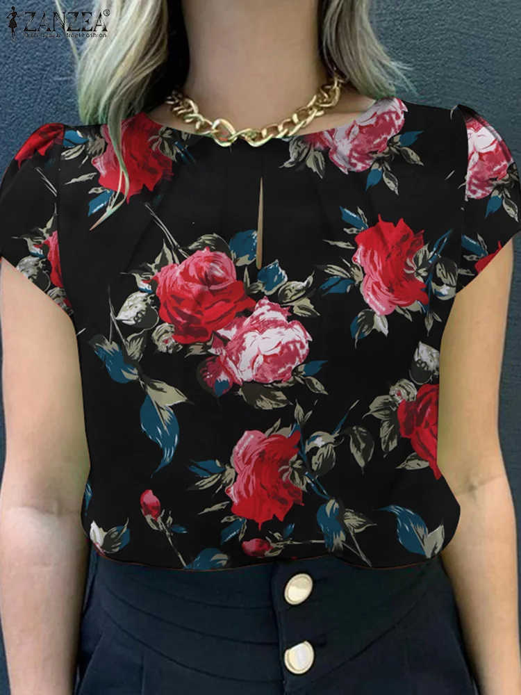 Zanzea, летняя богемная блузка с коротким рукавом и цветочным принтом - Фотография_3