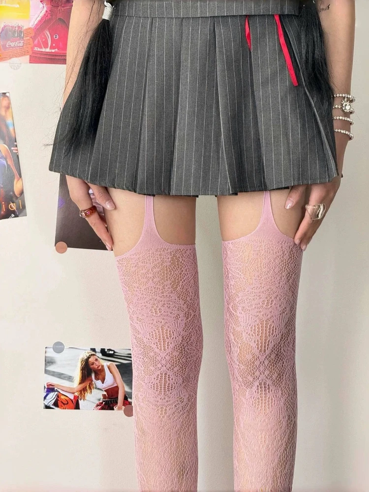 Новые коричневые ажурные чулки с принтом - Фотография_2