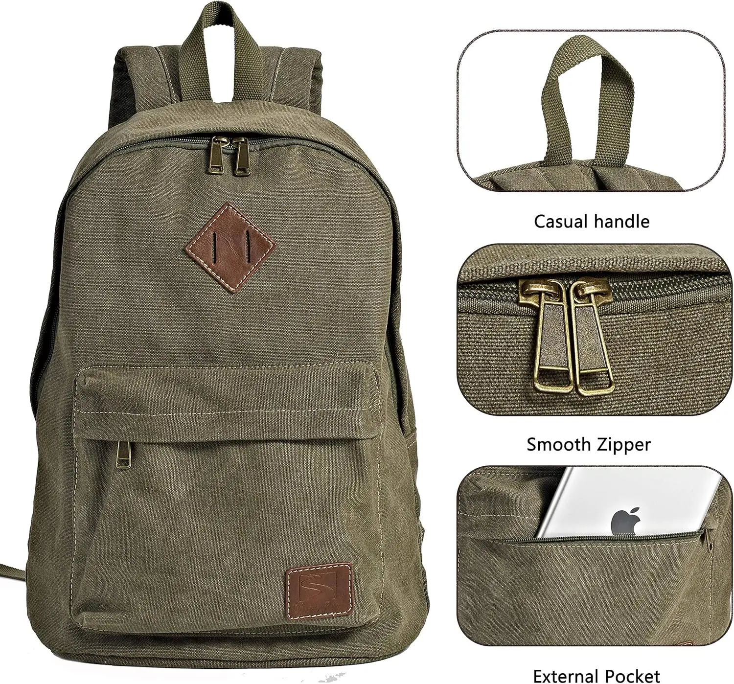 Прочный холщовый студенческий рюкзак для ноутбука - Фотография_3