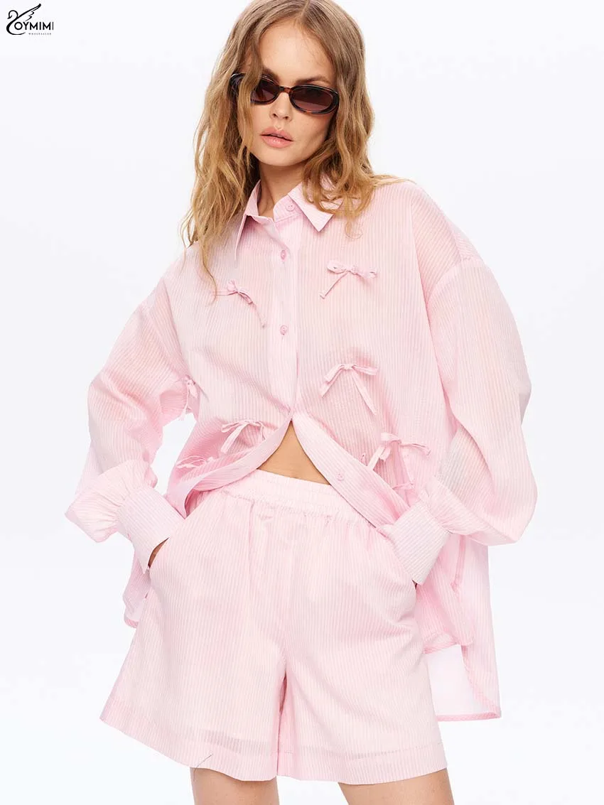 Oymimi элегантный розовый хлопковый женский комплект из двух предметов