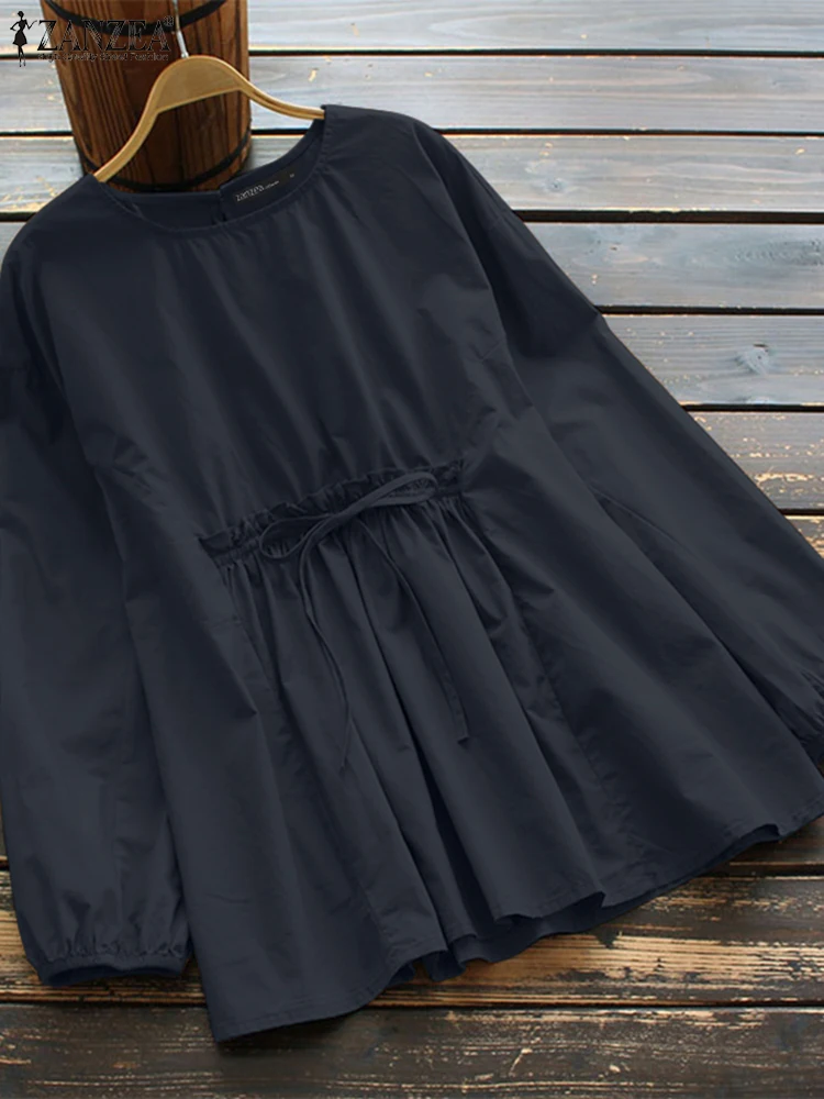 Zanzea винтажные свободные повседневные туники с длинным рукавом 2024 - Фотография_4