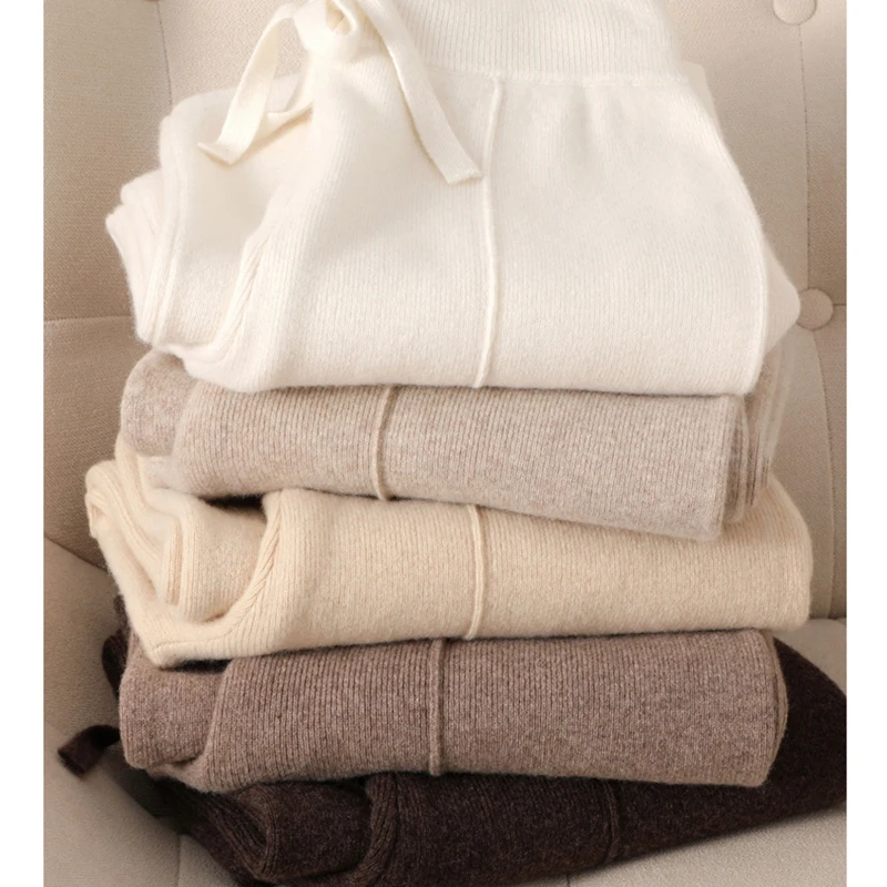 Легкие роскошные кашемировые вязаные широкие брюки - Фотография_2