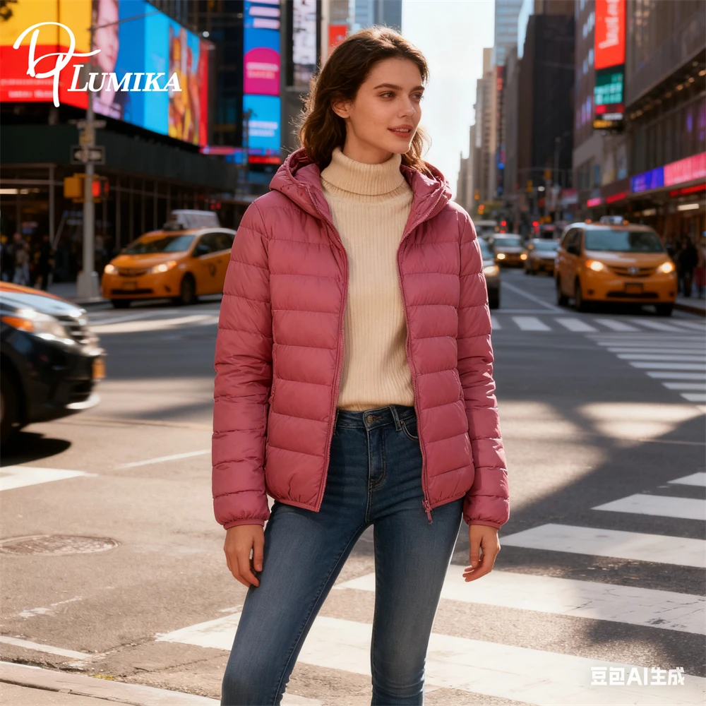 Dtlumika s-8xl женский пуховик 2025 легкая короткая куртка с капюшоном - Фотография_5