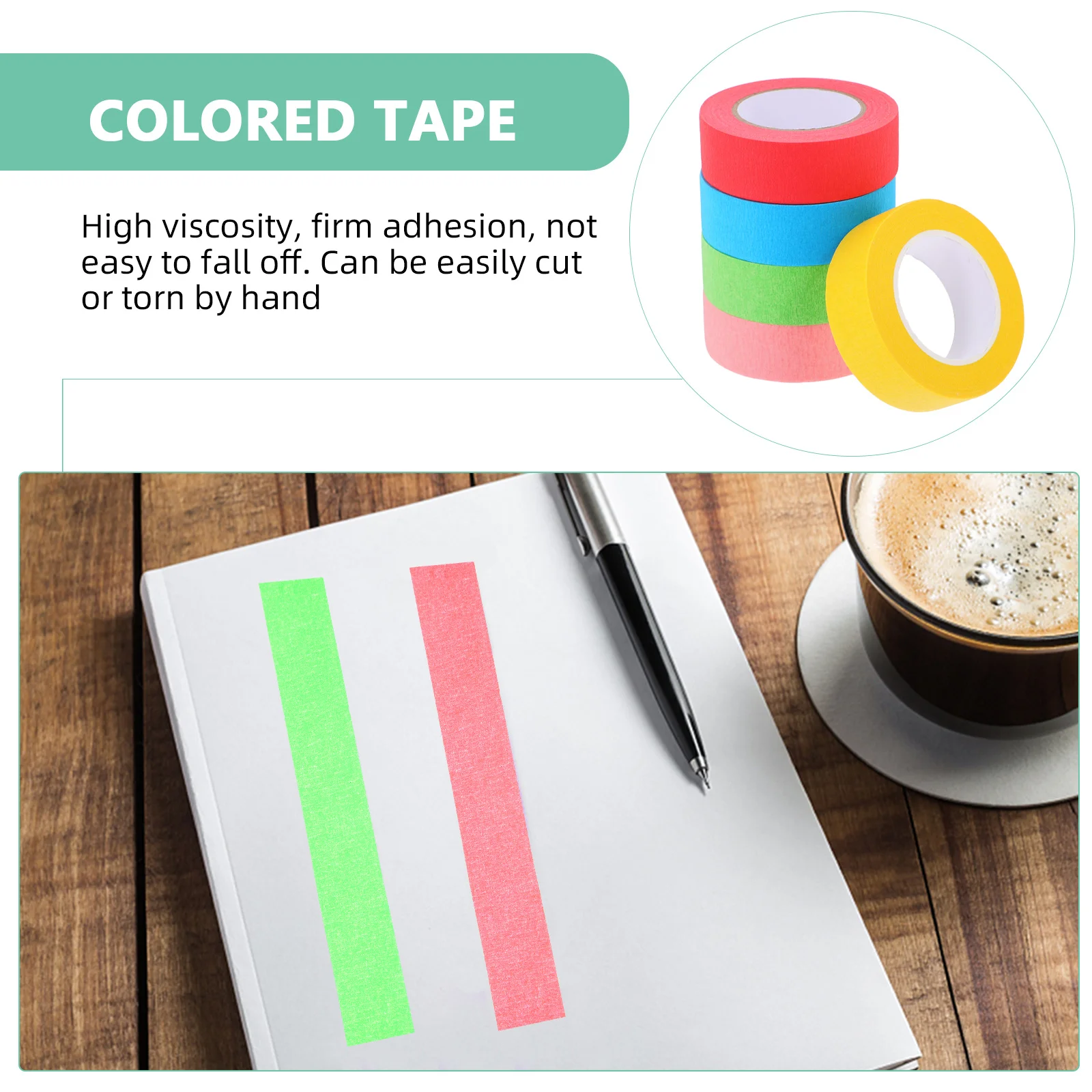 5 рулонов красочной малярной ленты с высокой адгезией для тетрадей - Фотография_2