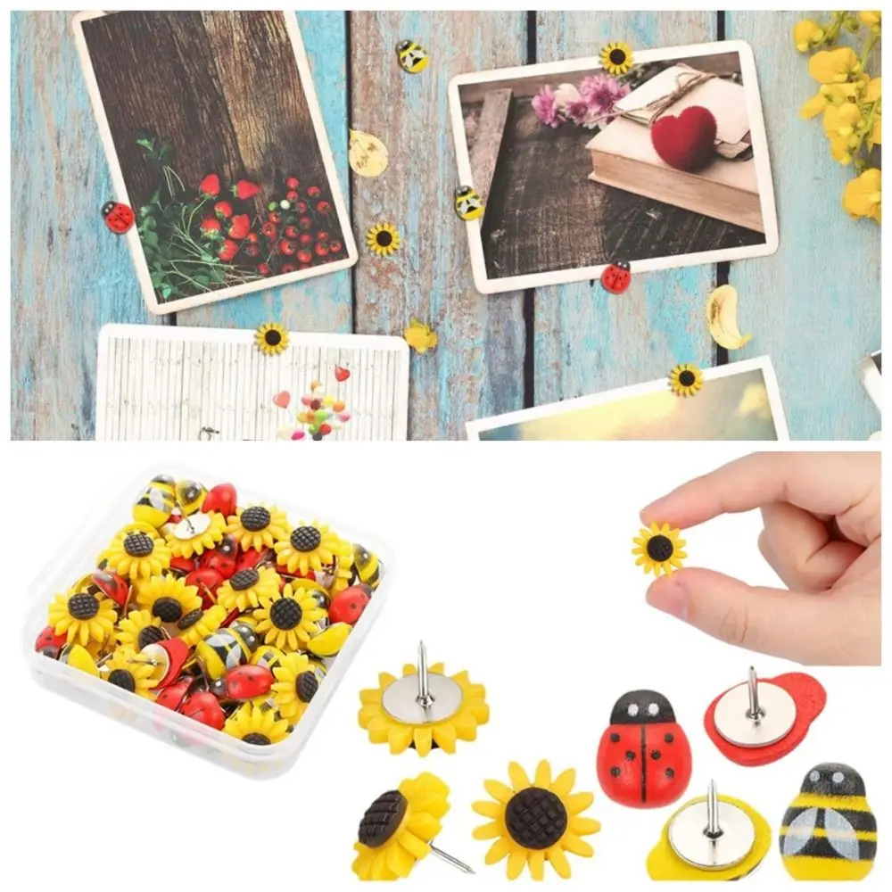 Канцелярские кнопки с пчелами и подсолнухом - Фотография_3