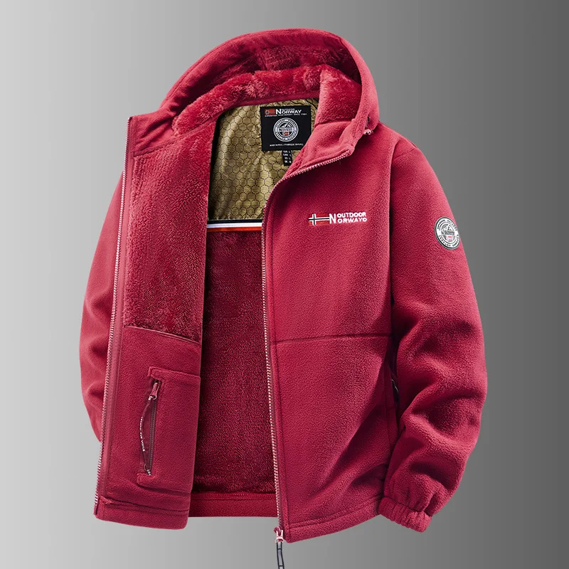 Мужская осенне-зимняя флисовая куртка в европейском стиле с капюшоном - Фотография_6