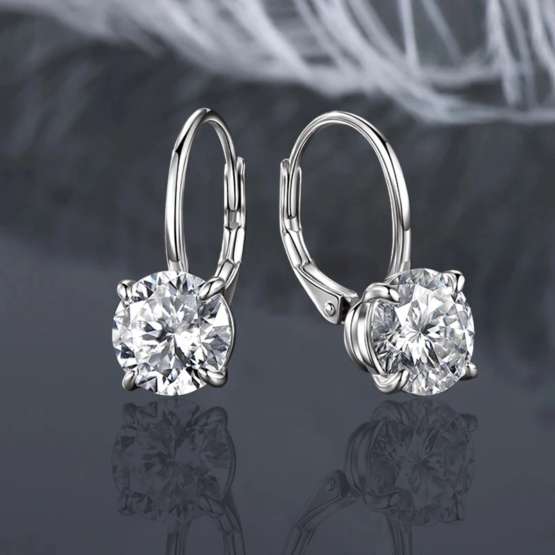 Мм 1ct 2ct круглые серьги-клипсы с муассанитом и бриллиантами - Фотография_3