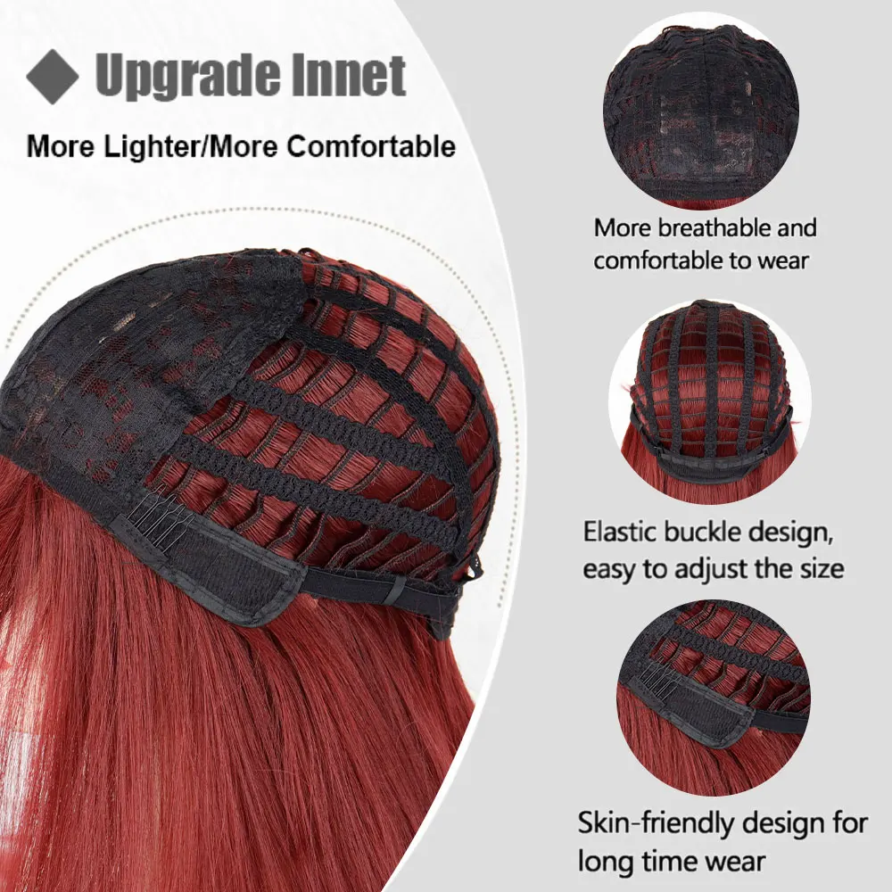 Длинные винно-красные парики с челкой - Фотография_5