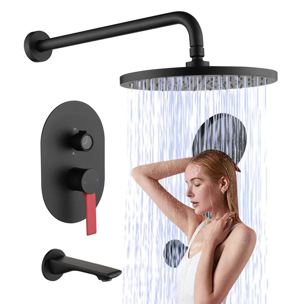 Высококачественная матовая черная скрытая душевая система с дождевым душем