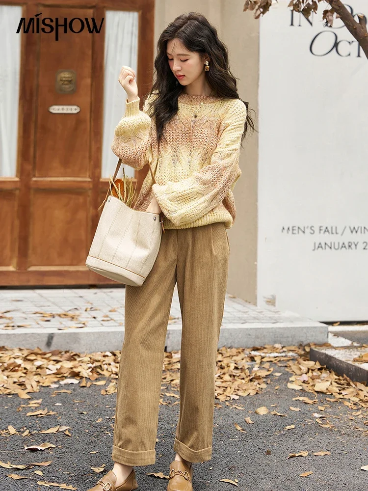 Mishow женские винтажные вельветовые брюки с высокой талией - Фотография_4