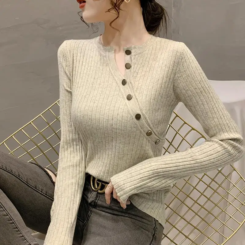 Модная корейская блузка на пуговицах с о-образным вырезом - Фотография_2