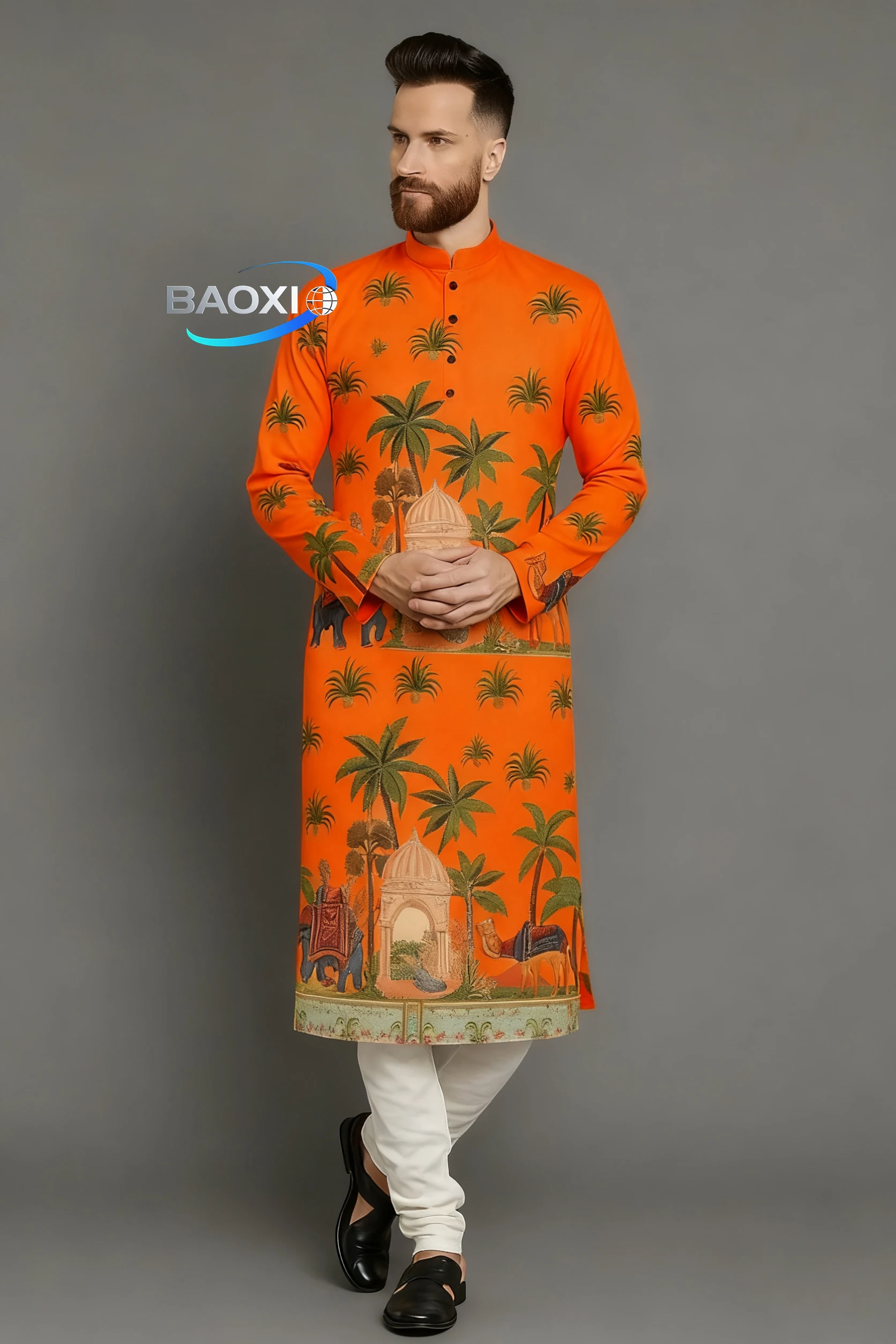 Мужской модный повседневный обычный халат с принтом курты аддха - Фотография_4
