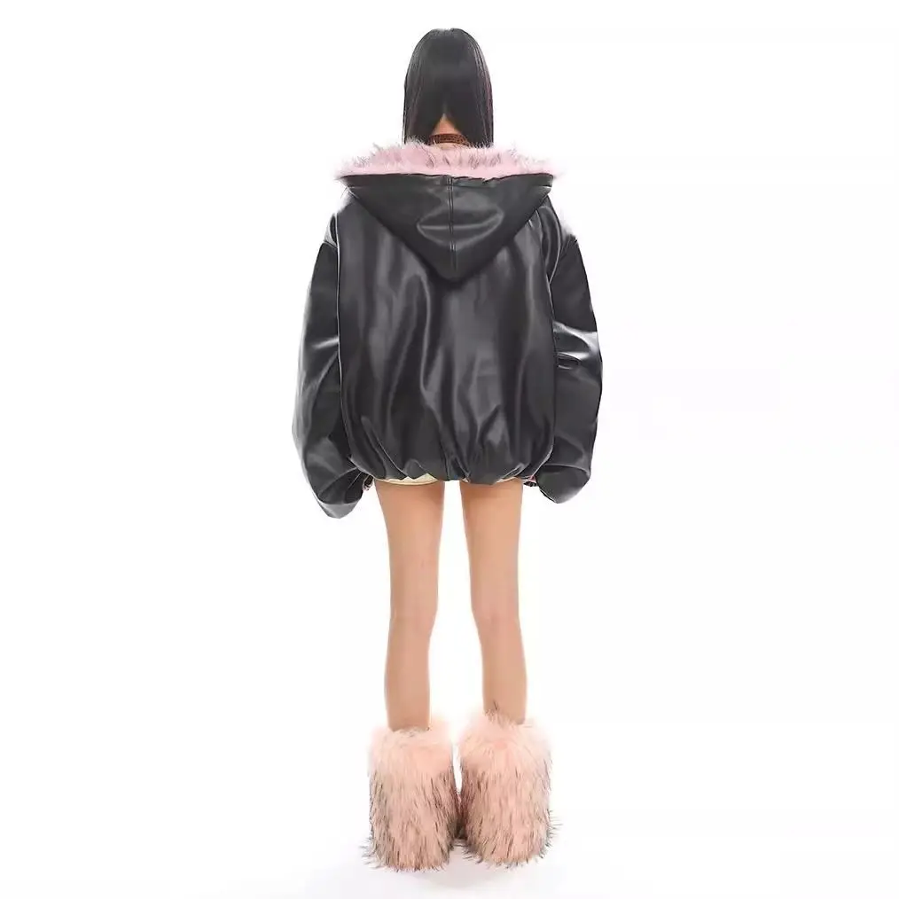 Корейские парки с капюшоном из искусственного меха y2k - Фотография_6