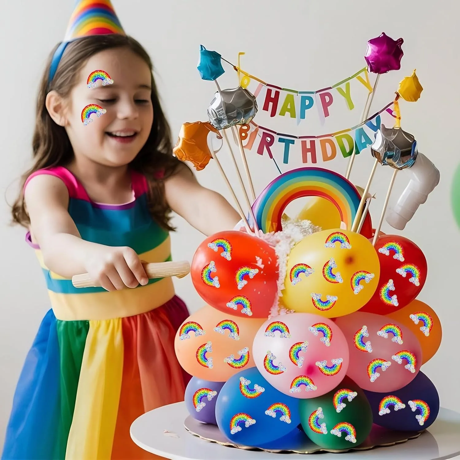 Блестящие радужные наклейки вечерние - Фотография_6