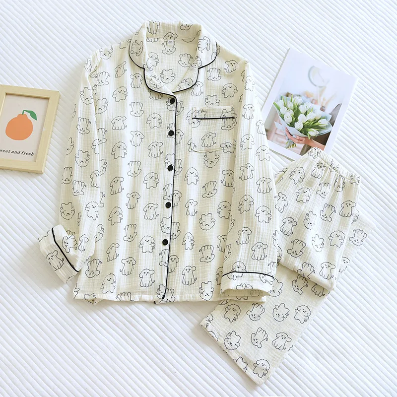 Года, весенне-осенний женский пижамный комплект из 100% хлопка