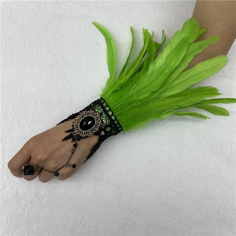 Кружевные перчатки с перьями для хэллоуина - Фотография_4