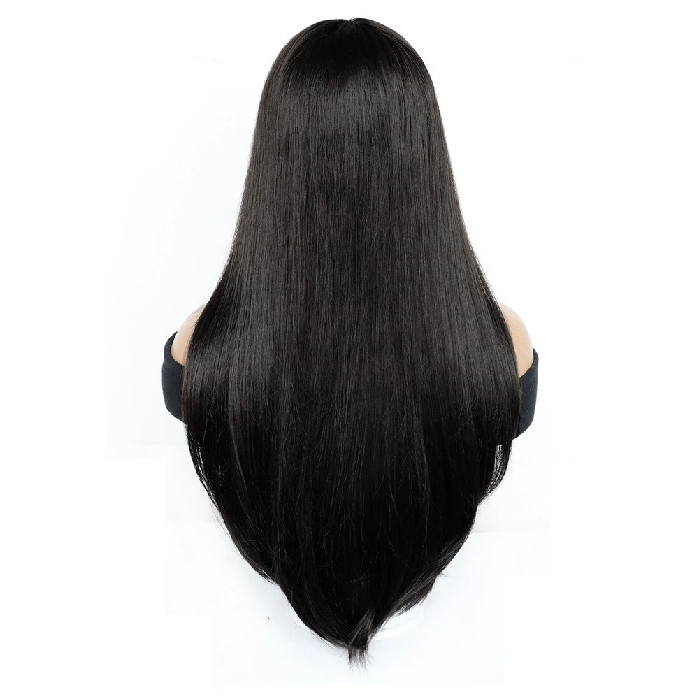 Натуральные многослойные черные длинные прямые парики для женщин - Фотография_6