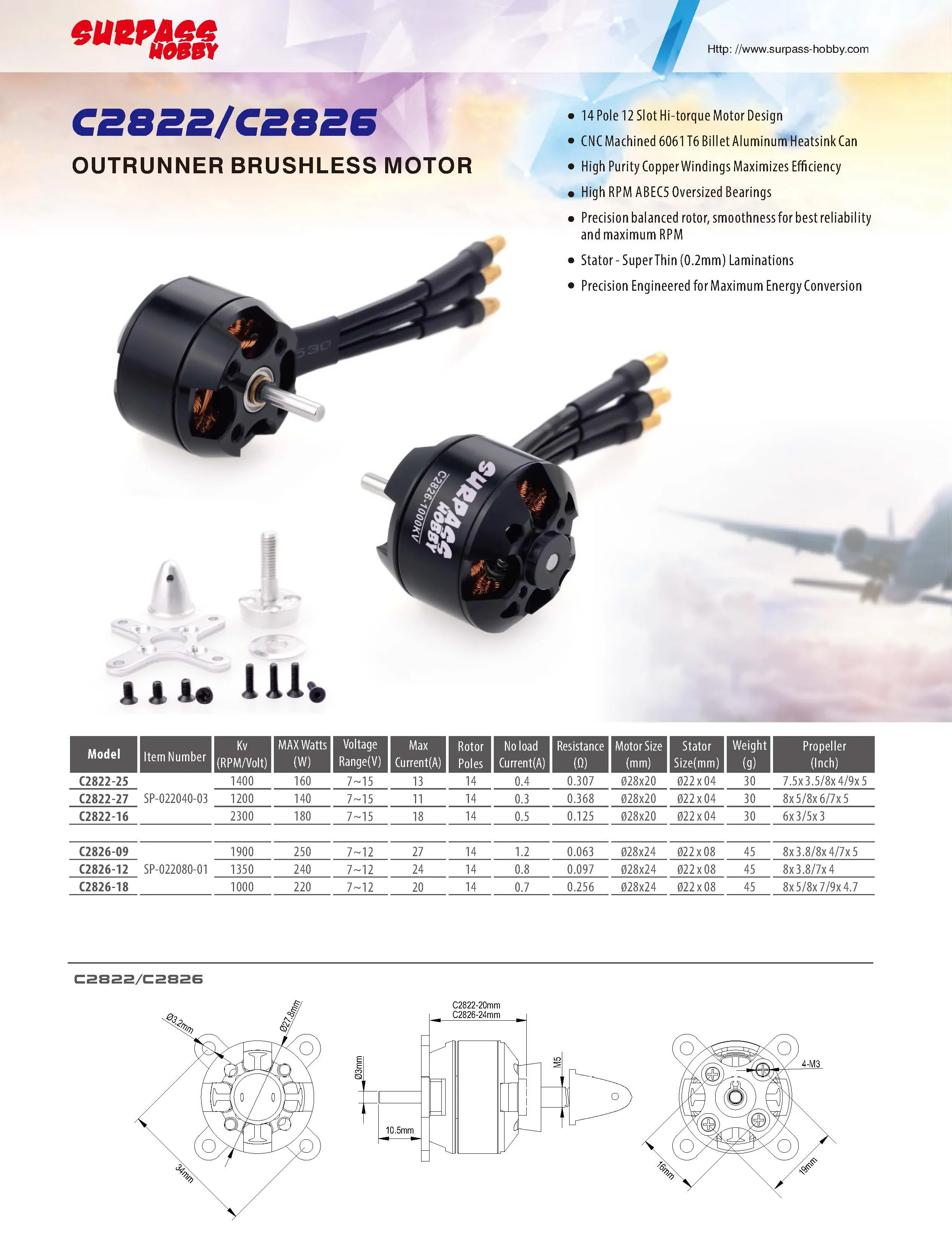 Surpass hobby 2826 1000kv 1350kv - Фотография_6