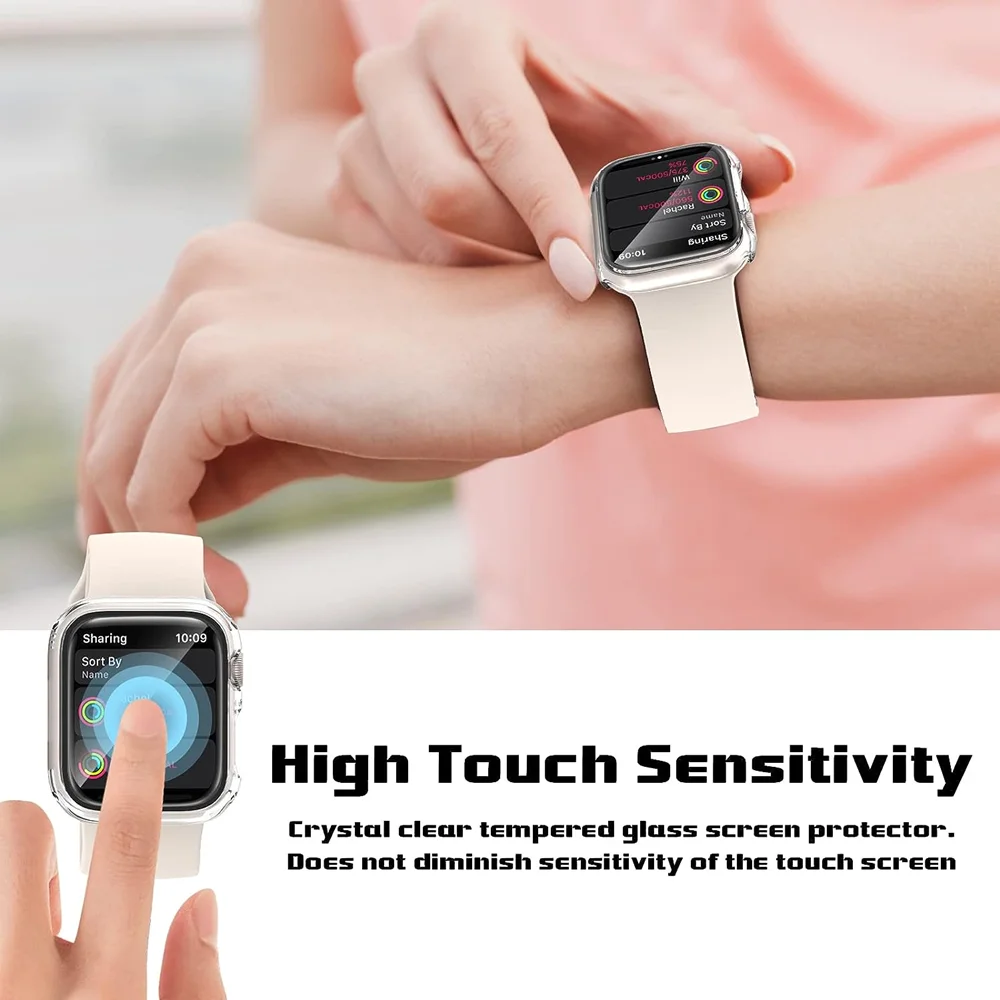 Закаленное стекло + чехол для apple watch 9 8 7 41 мм 45 мм 42 мм 38 мм - Фотография_6