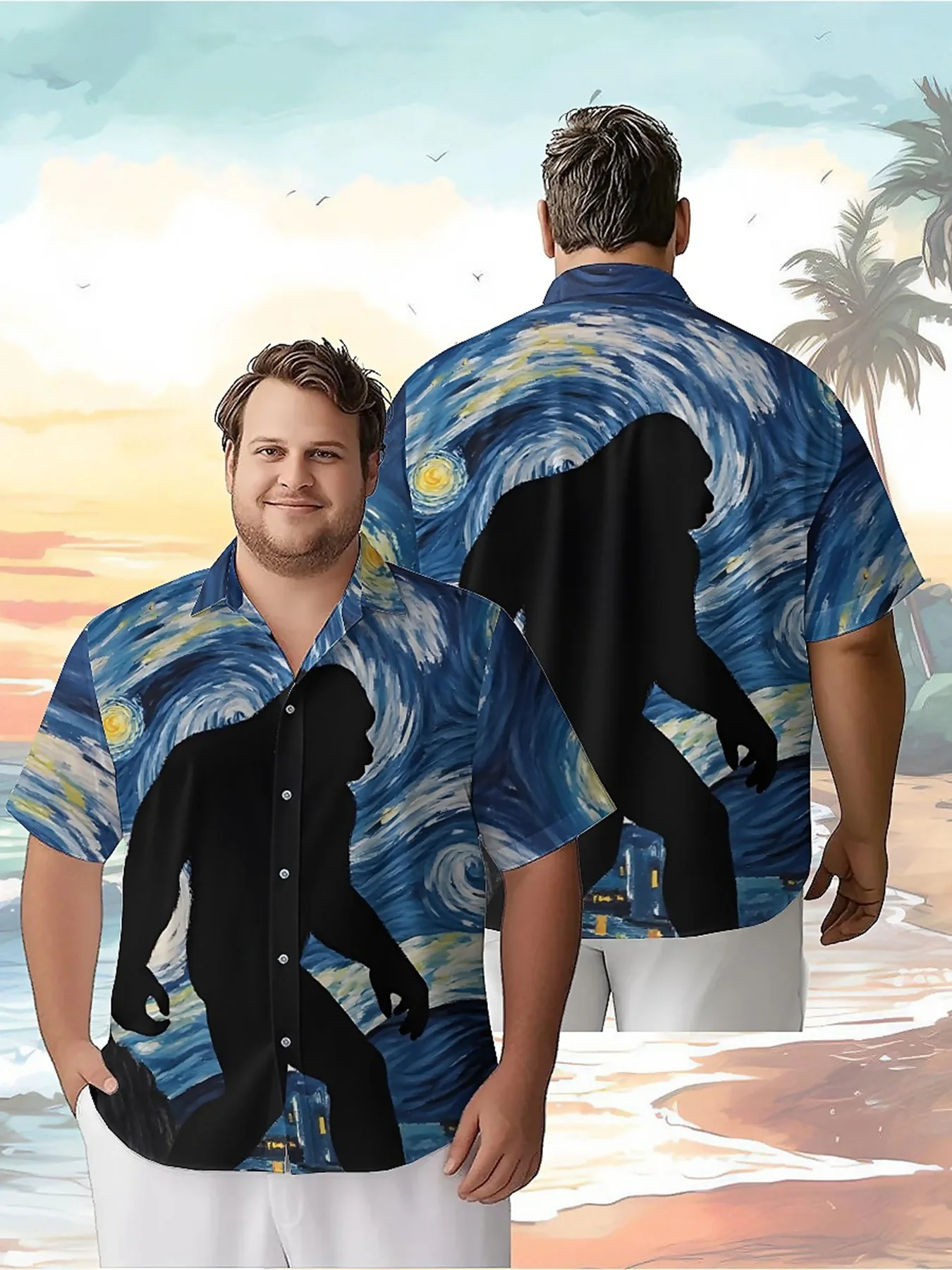 Мужские гавайские рубашки больших размеров с узором звездной ночи гориллы