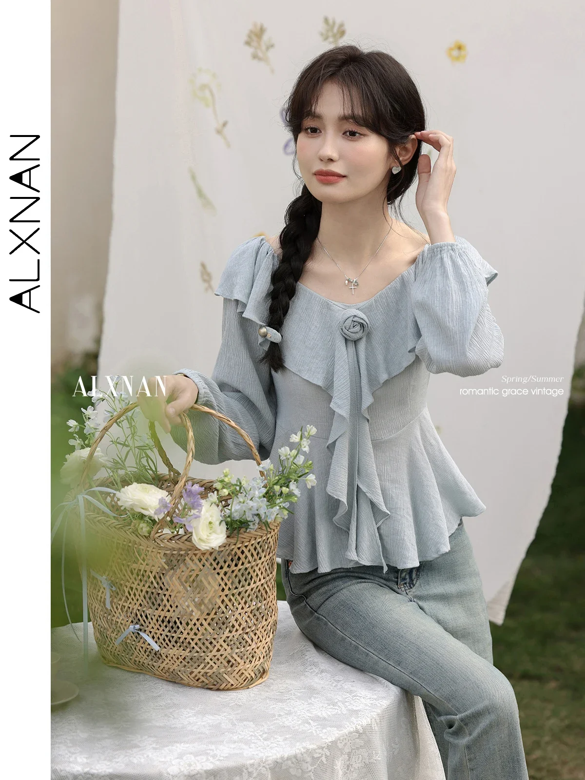 Alxnan синяя рубашка больших размеров - Фотография_4