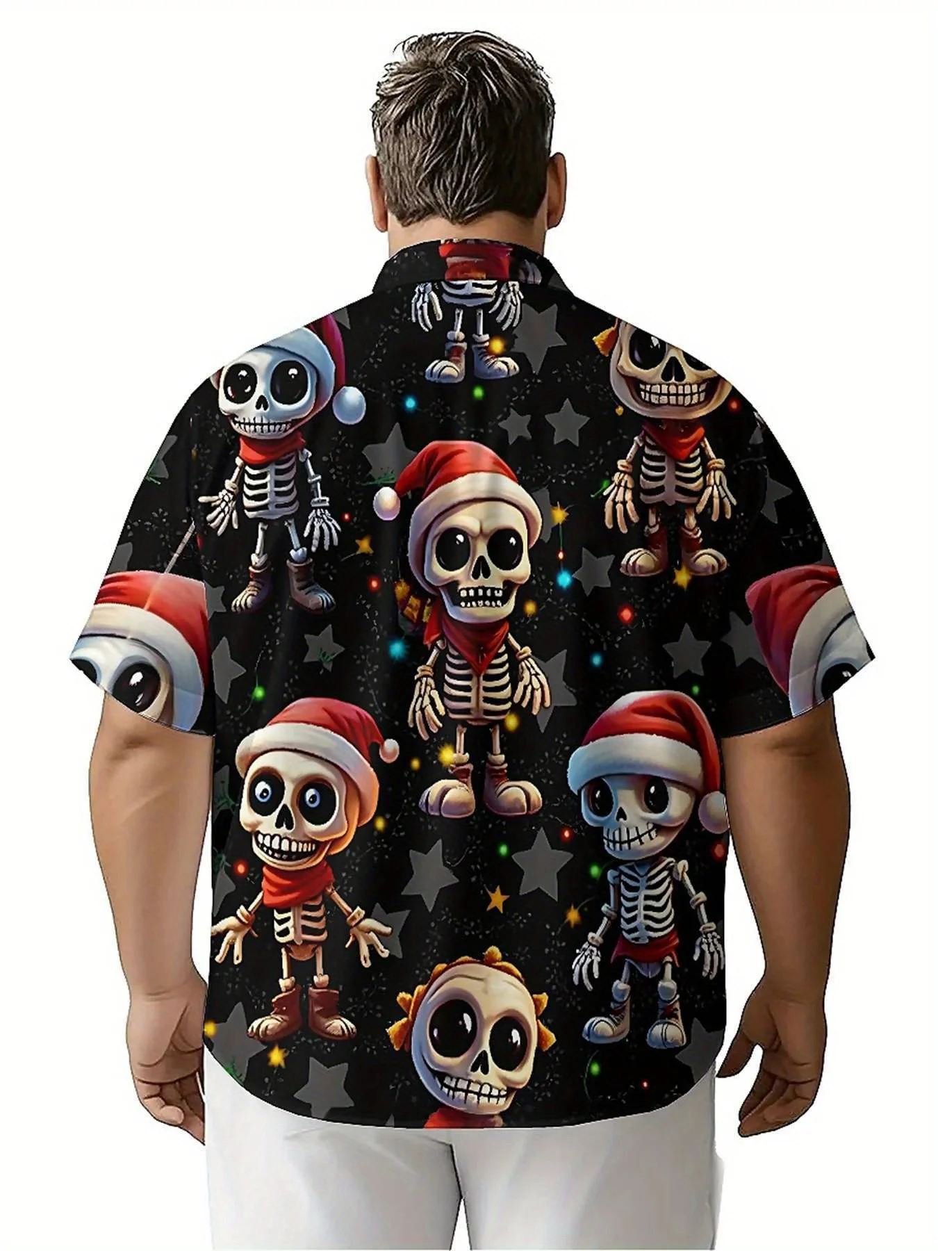 Мужские гавайские рубашки больших размеров с рисунком черепа на хэллоуин - Фотография_5