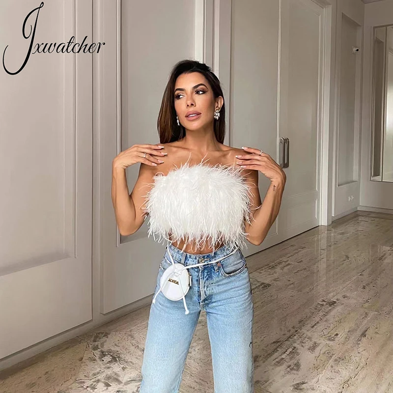Топ jxwatcher с натуральными страусиными перьями - Фотография_2