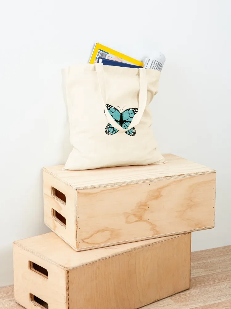 Синяя большая сумка с бабочкой - Фотография_4