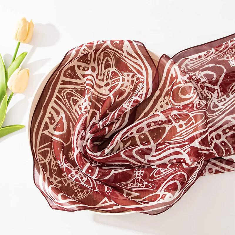 Шарф коричневый шелковый женский - Фотография_3