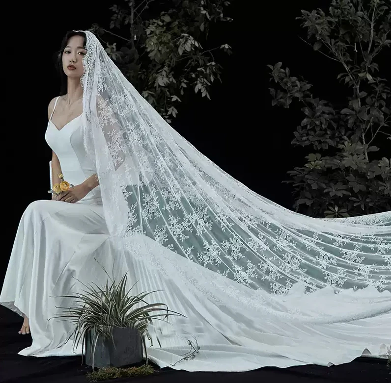 Однослойная кружевная свадебная фата 1t - Фотография_5