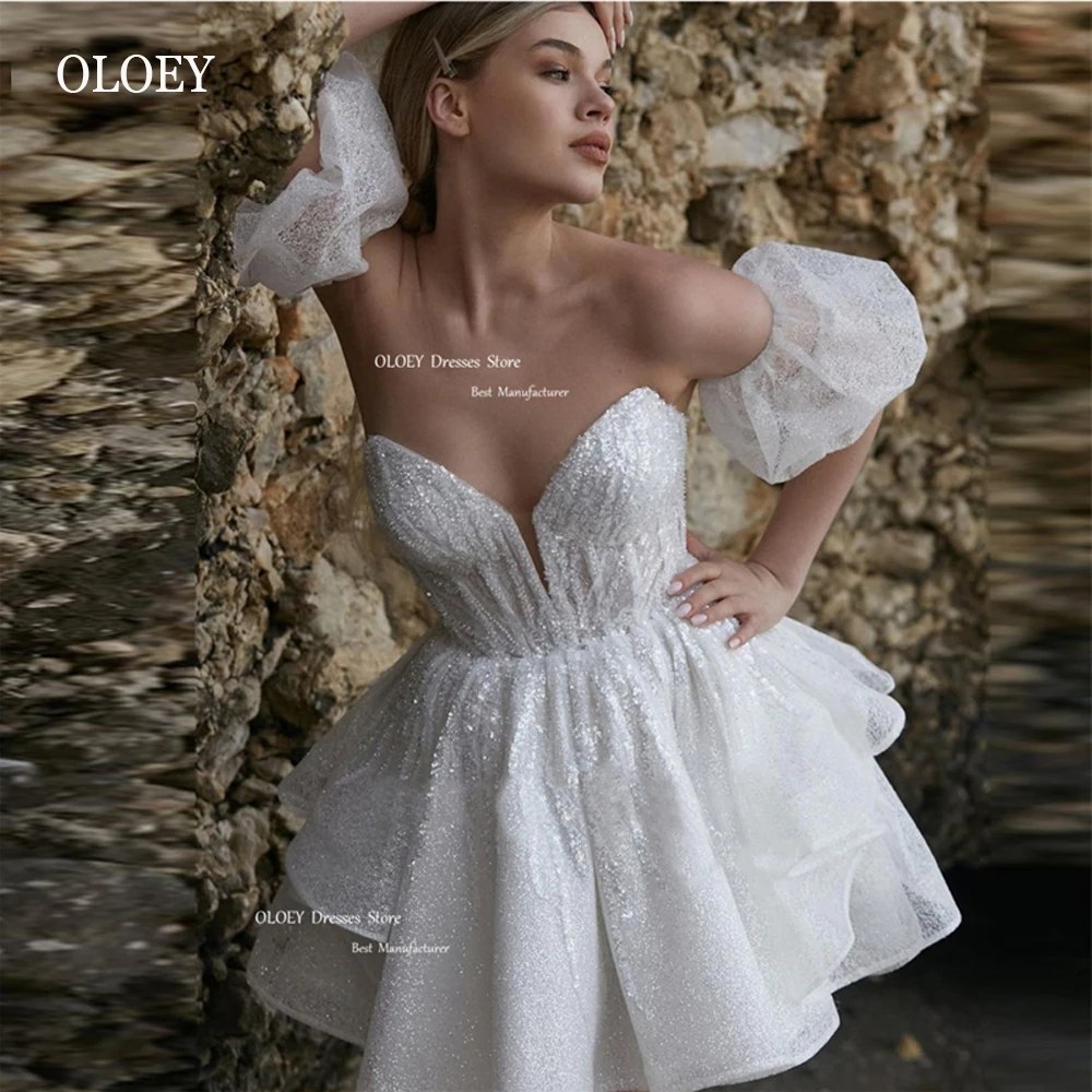 Блестящие короткие свадебные платья oloey