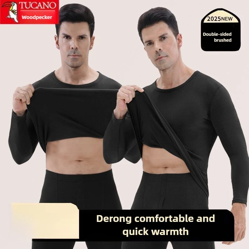 Дятел, осенне-зимний двусторонний бархатный внутренний теплый костюм - Фотография_2