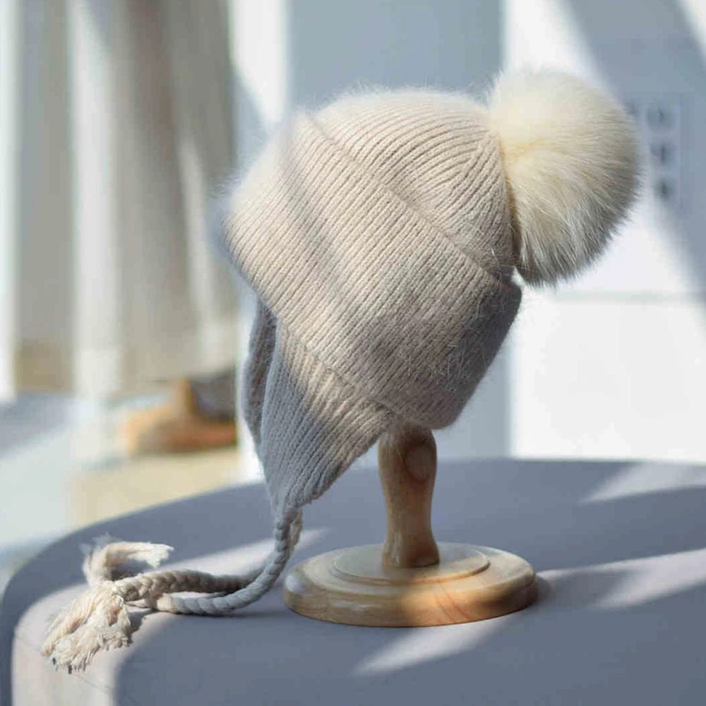 Шапка-ушанка женская зимняя вязаная