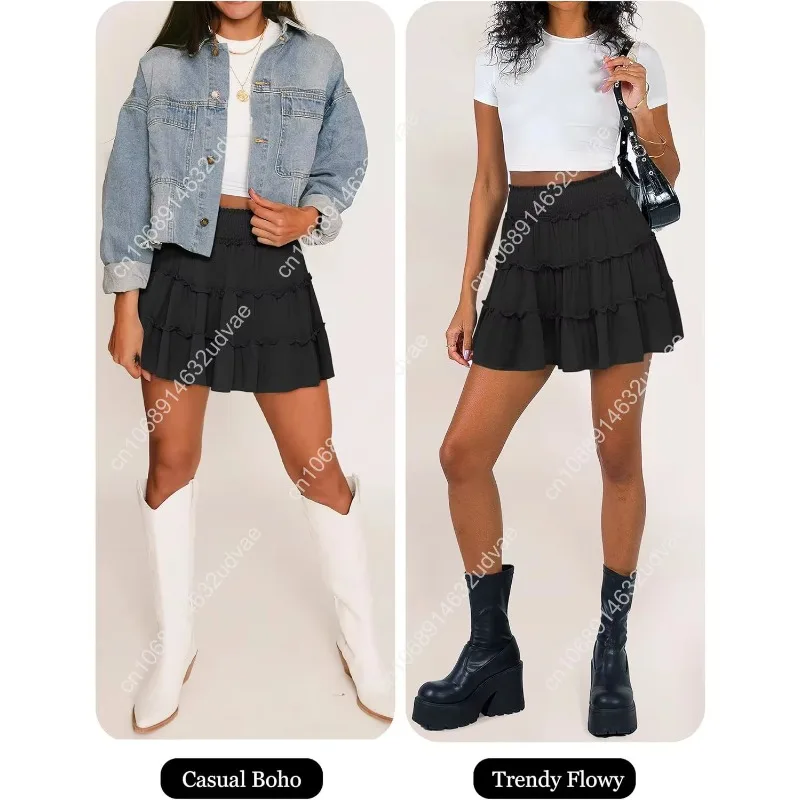 Caracilia женские летние струящиеся мини-юбки с высокой талией и рюшами - Фотография_6