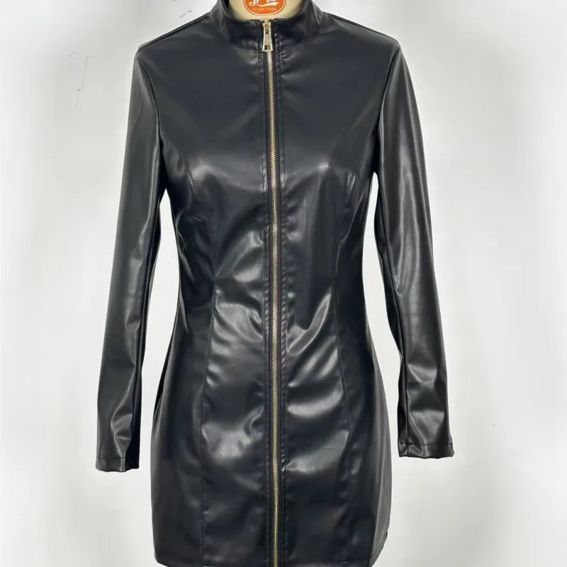 Глянцевое сексуальное модное платье на молнии из искусственной кожи - Фотография_6