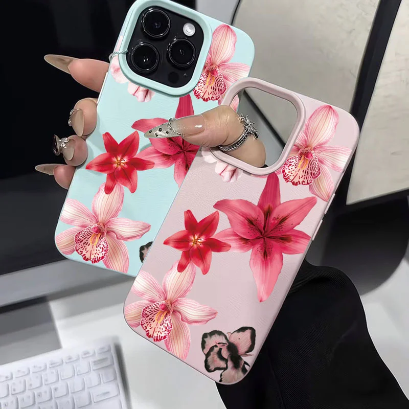 Модный розовый чехол для телефона с цветочным дизайном для iphone 16 - Фотография_6