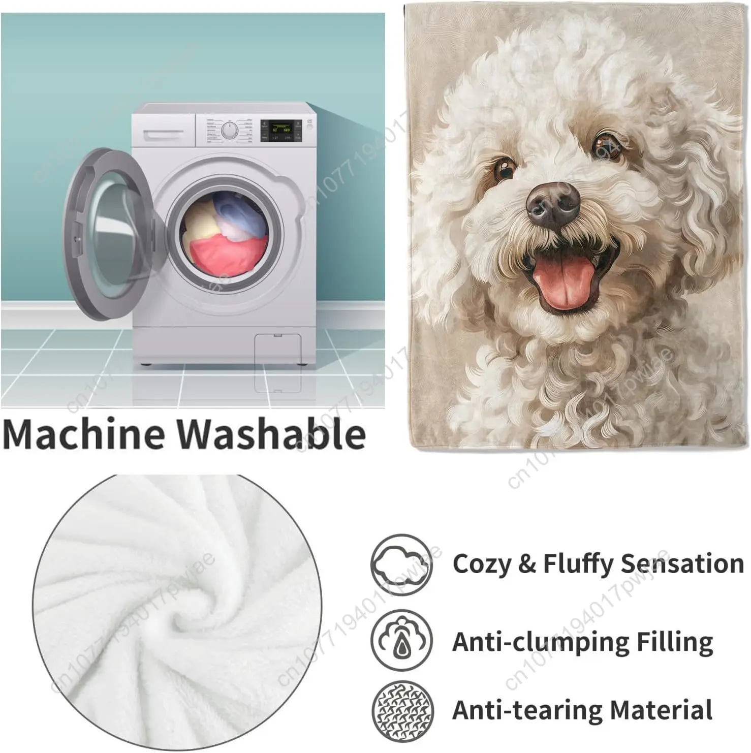 Одеяло с портретом радостного пуделя - Фотография_4