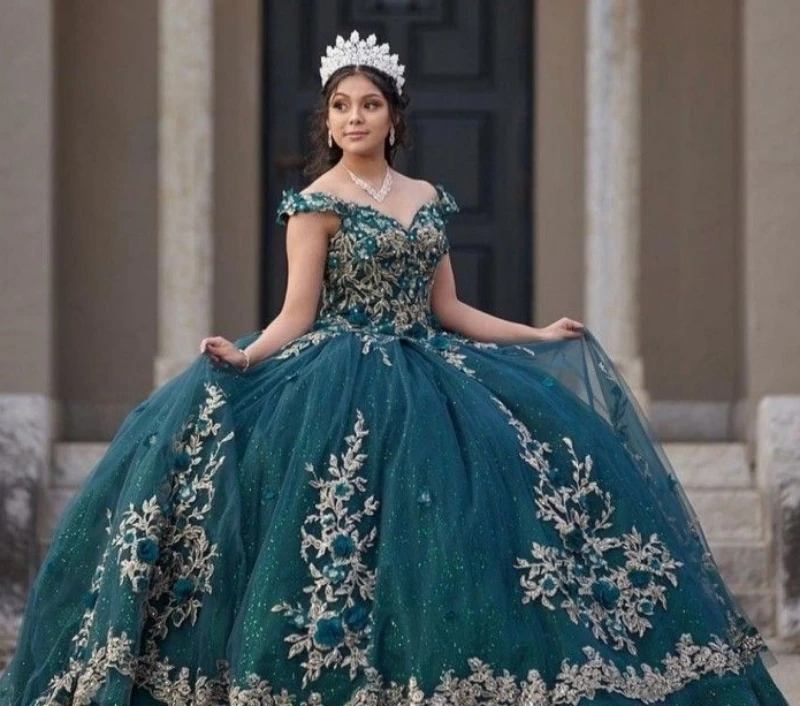 Lorencia изумрудно-зеленое блестящее платье quinceanera - Фотография_4